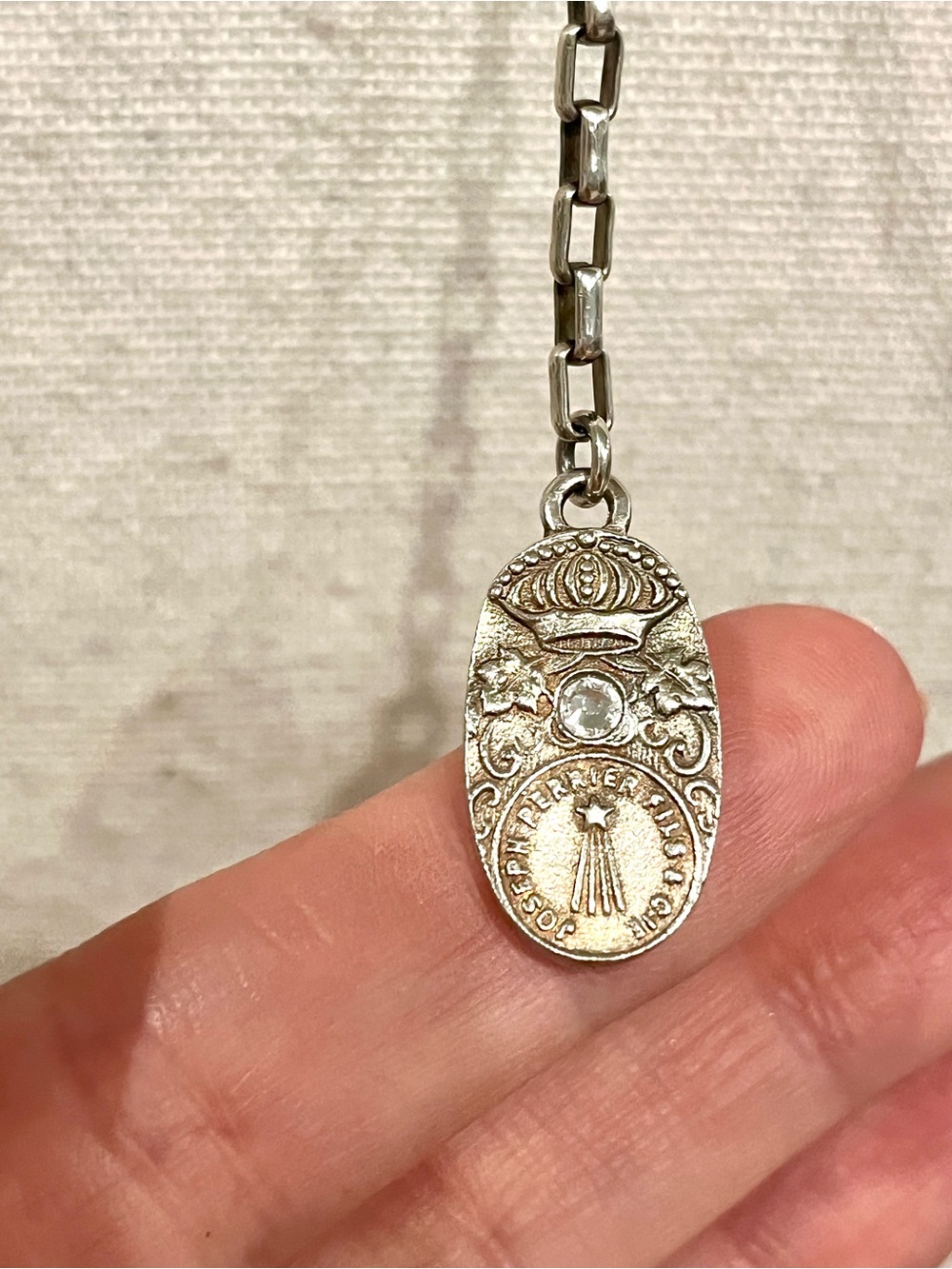 New French Kande Joseph Perrier Fils Silver Oval Pendant Necklace